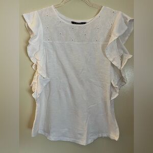 White Eyelet Ruffle Sleeve Tank Top - Womens